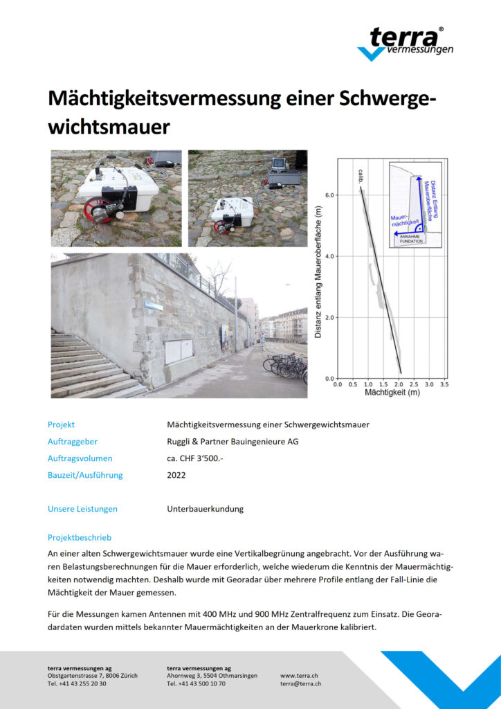 terra vermessungen ag projekte maechtigkeitsvermessung einer schwergewichtsmauer refrenzblatt