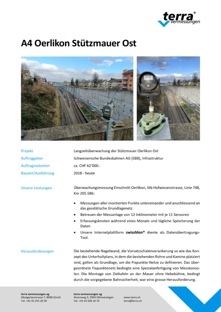 terra vermessungen ag projekte a4 oerlikon stuetzmauer ost referenzblatt