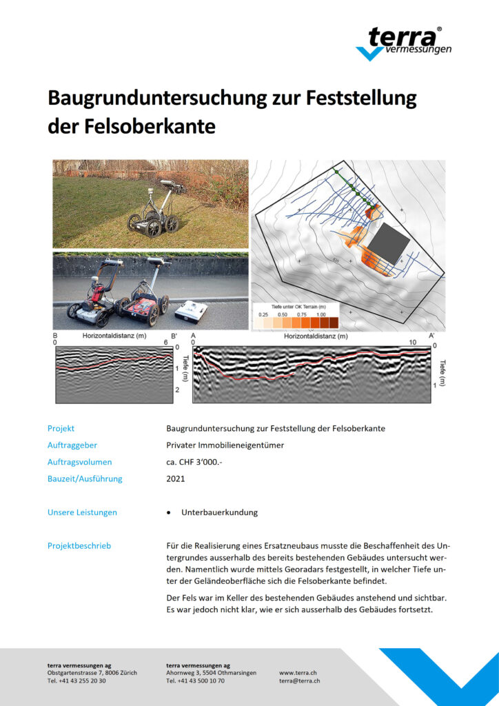 terra vermessungen ag projekte baugrunduntersuchung zur feststellung der felsoberkante referenzblatt rev01