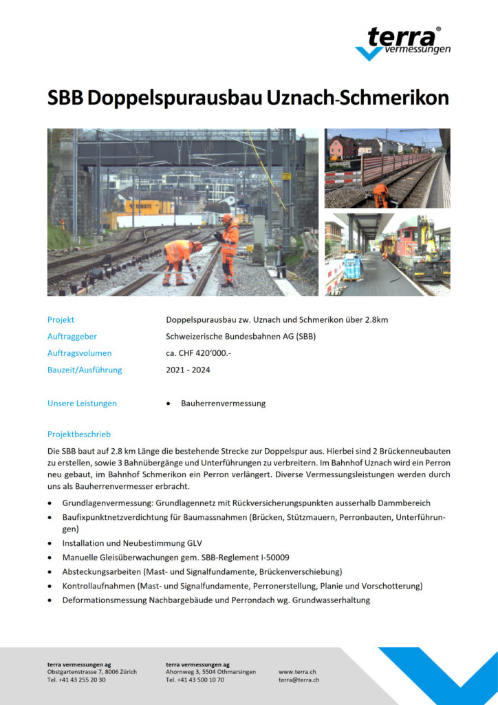 terra vermessungen ag projekte doppelspurausbau uznach schmerikon referenzblatt rev01