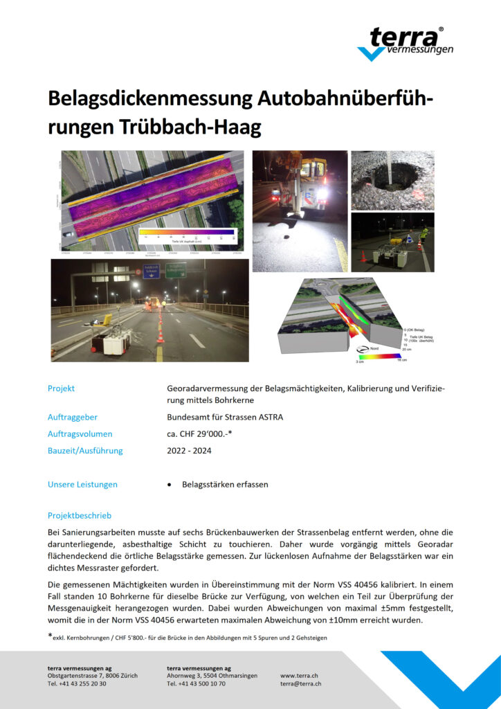 terra vermessungen ag projekte zerstoerungsfreie messungen belagsdickenmessung autobahnueberfuerhrung truebbach haag referenzblatt rev01