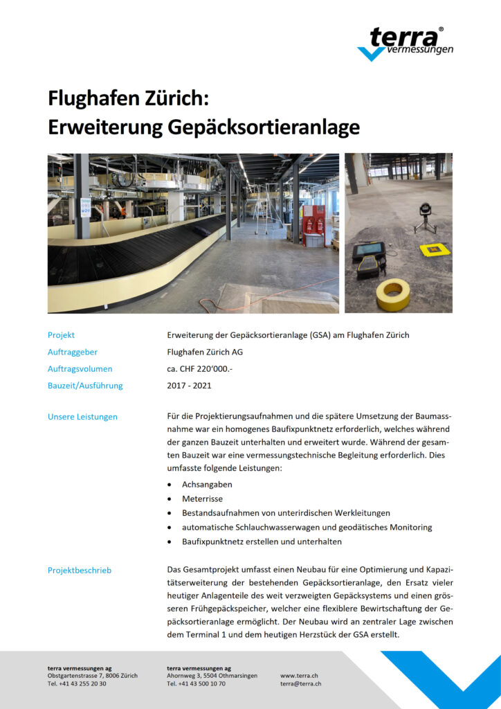 terra vermessungen ag projekte erweiterung gepaecksortieranlage flughafen zuerich referenzblatt