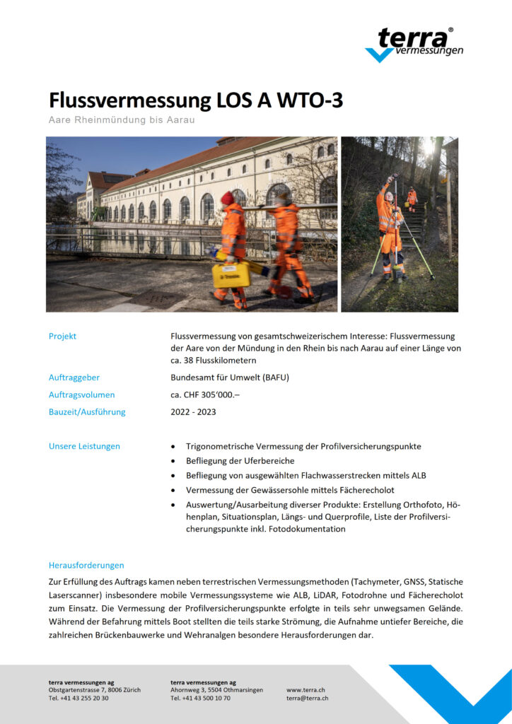 terra vermessungen ag projekte flussvermessung los a wto 3 aare rhein muendung aarau referenzblatt
