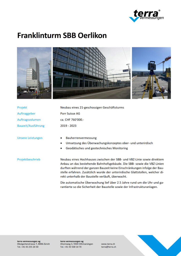 terra vermessungen ag projekte franklinturm sbb oerlikon referenzblatt